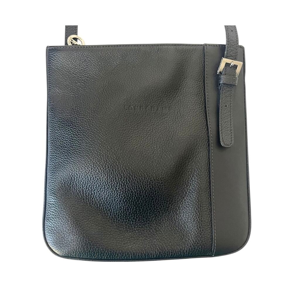 Longchamp Le Foulonne Pebbled Leather Top Zip Closure Black Crossbody Bag Small